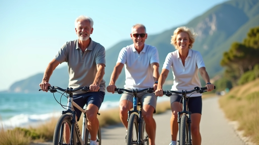 Seniori velosipēdos, smaidi, vasaras diena, velomaršruts